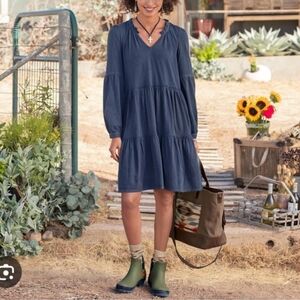 Sundance Catalog By Dylan Blue Cotton Iris Tiered Long Sleeve Short Dress